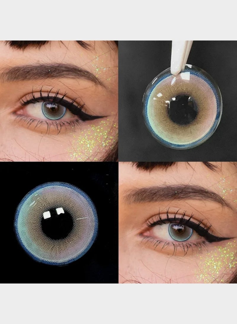 Unibling Fizz Blue Yearly Colored Contact Lenses, Unisex Cosmetic Contact Lenses, Enlargement Collection, Light Blue, With Case - Image 3