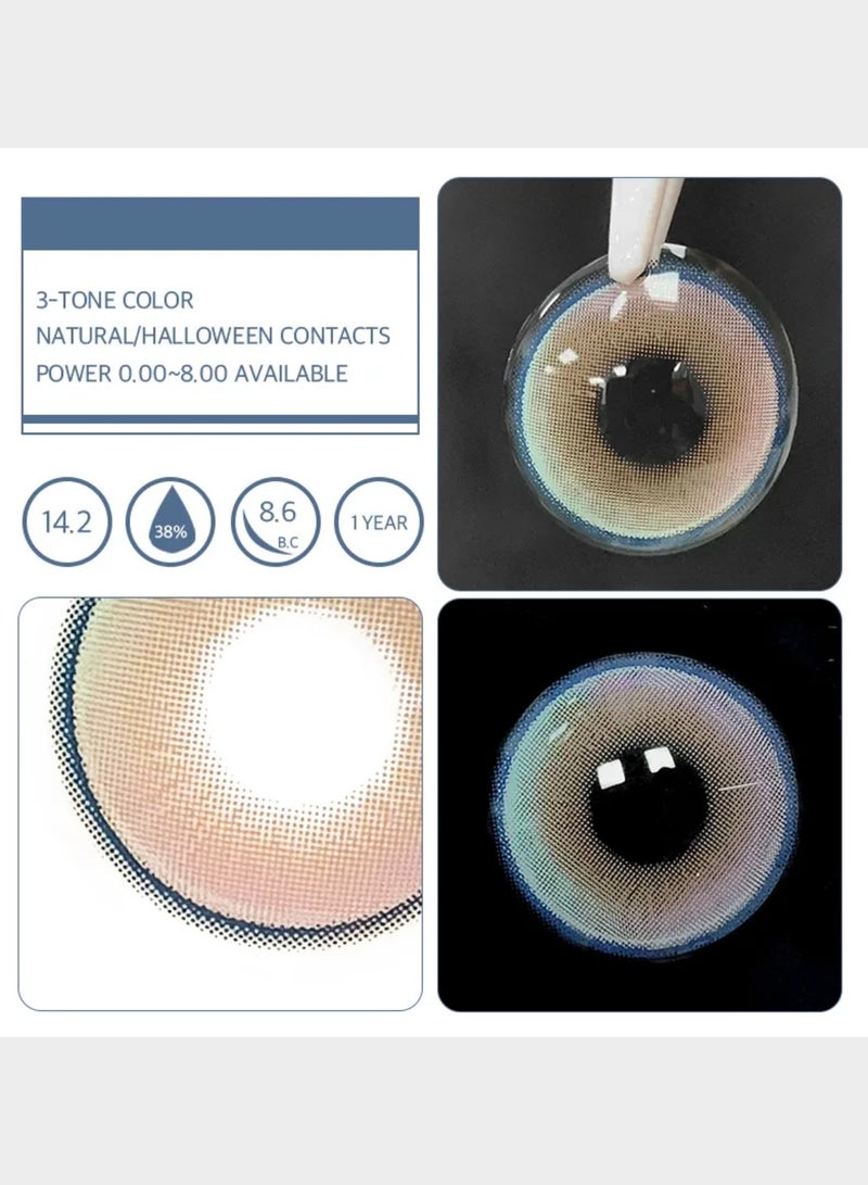 Unibling Fizz Blue Yearly Colored Contact Lenses, Unisex Cosmetic Contact Lenses, Enlargement Collection, Light Blue, With Case - Image 4
