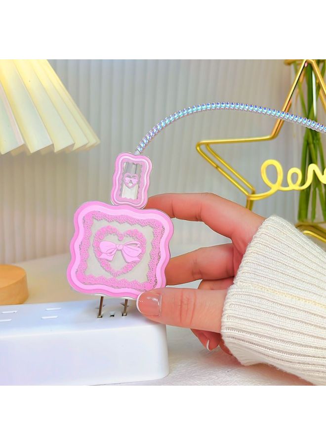 Pink Bow Love For Apple 20w Charging Head Protective Cover 18w Data Line Bite Anti-Break-Specifications:Pink Bow Heart  - Image 1