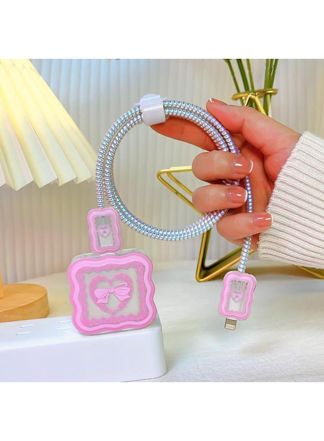 Pink Bow Love For Apple 20w Charging Head Protective Cover 18w Data Line Bite Anti-Break-Specifications:Pink Bow Heart  - Image 2