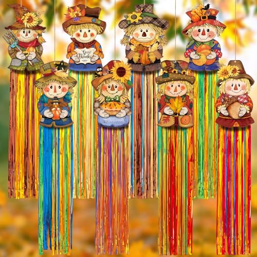 DoubleFill 8 Pcs Thanksgiving Scarecrow Outdoor Hanging Decorations with Tassels Fall Scarecrow Decor Autumn Harvest Yard Signs for Farmhouse Festival 33 ft Home Lawn Yard Party Supplies Garden Decor - Image 1