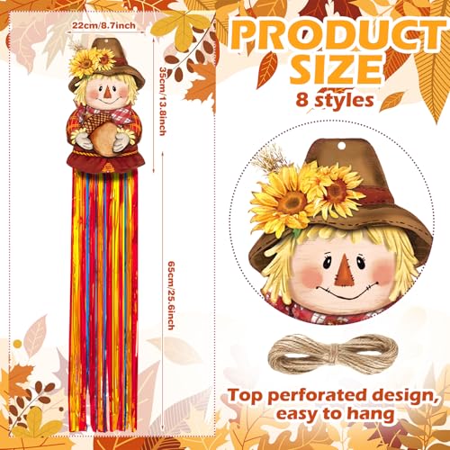 DoubleFill 8 Pcs Thanksgiving Scarecrow Outdoor Hanging Decorations with Tassels Fall Scarecrow Decor Autumn Harvest Yard Signs for Farmhouse Festival 33 ft Home Lawn Yard Party Supplies Garden Decor - Image 3