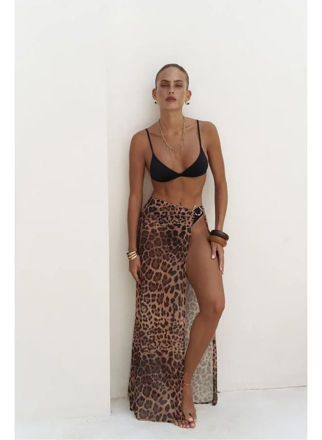 Evgenios Belted Leopard Pattern Long Skirt.