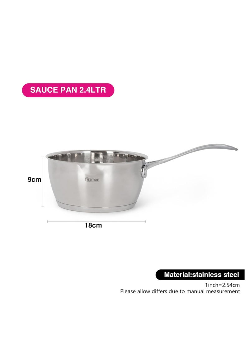 Fissman - Saucepan 2.4L with Measuring Mark, Stainless Steel Saucepan 18x9cm Felice Series, 18/10 Inox 304 Steel, Induction Bottom Compatible with all types of Stovetops - Image 1