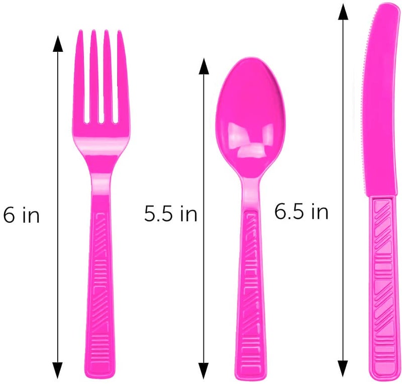 DecorRack Plastic Cutlery Set  Fuchsia Pink Colored Plastic Silverware Sets for Parties  96 Piece Bulk Heavy Duty Utensils (Fuchsia Pink  96 Pieces) - Image 3