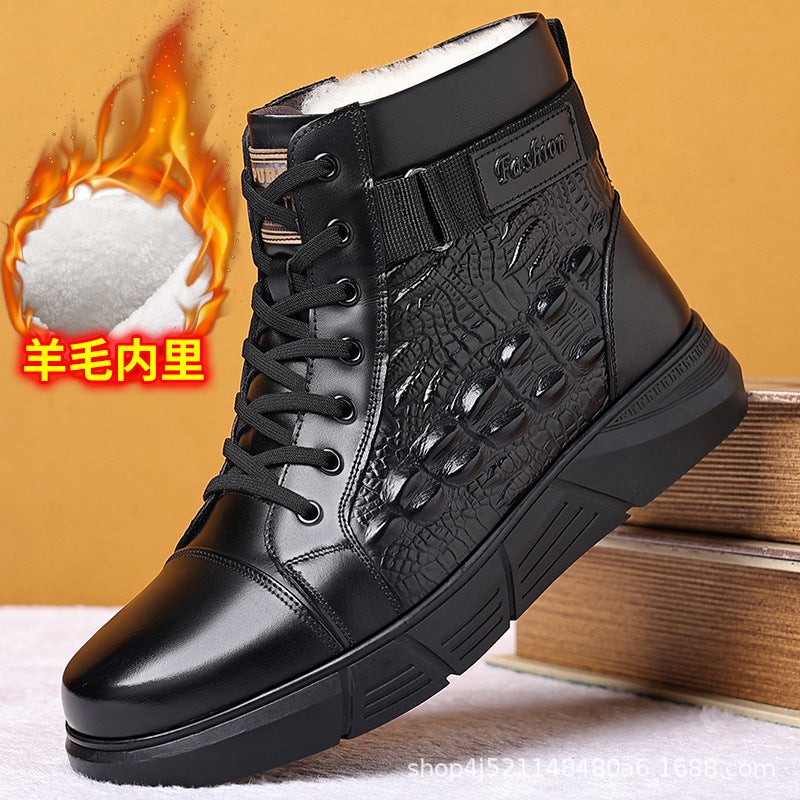 2024 Winter Velvet Cotton Shoes Men'S Leather Shoes Martin Boots Outdoor Casual Shoes Men'S Snow Boots Dad Thickened Shoes - Image 3