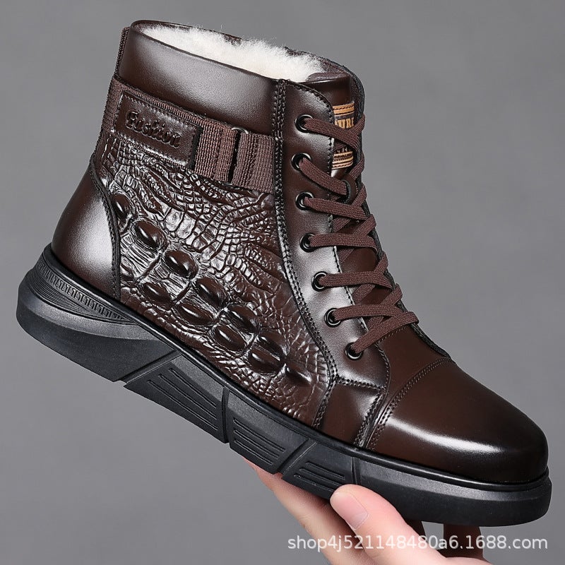 2024 Winter Velvet Cotton Shoes Men'S Leather Shoes Martin Boots Outdoor Casual Shoes Men'S Snow Boots Dad Thickened Shoes - Image 4