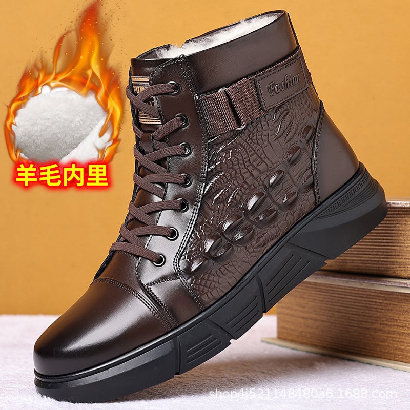 2024 Winter Velvet Cotton Shoes Men'S Leather Shoes Martin Boots Outdoor Casual Shoes Men'S Snow Boots Dad Thickened Shoes - Image 2
