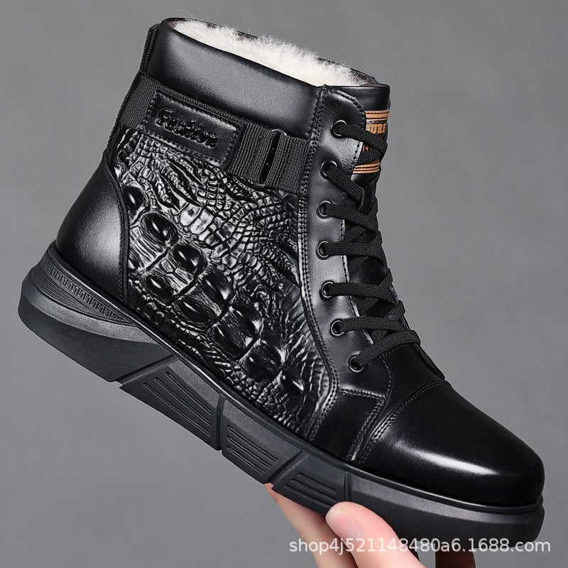 2024 Winter Velvet Cotton Shoes Men'S Leather Shoes Martin Boots Outdoor Casual Shoes Men'S Snow Boots Dad Thickened Shoes - Image 5