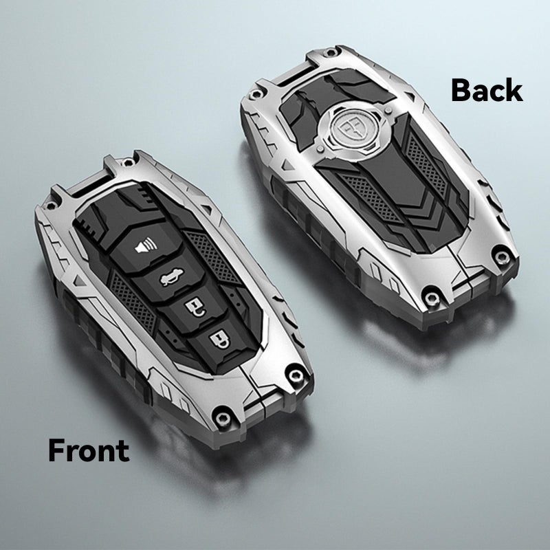 Aoocar Mech Style Heavy Metal Key Fob Cover, Compatible with Toyota Tundra 2022 2023 2024 2025~, Fit for Corolla Cross Venza Sequoia etc, Zinc Alloy Key Case Protector (1 Pcs, E-Style, Silver) - Image 3