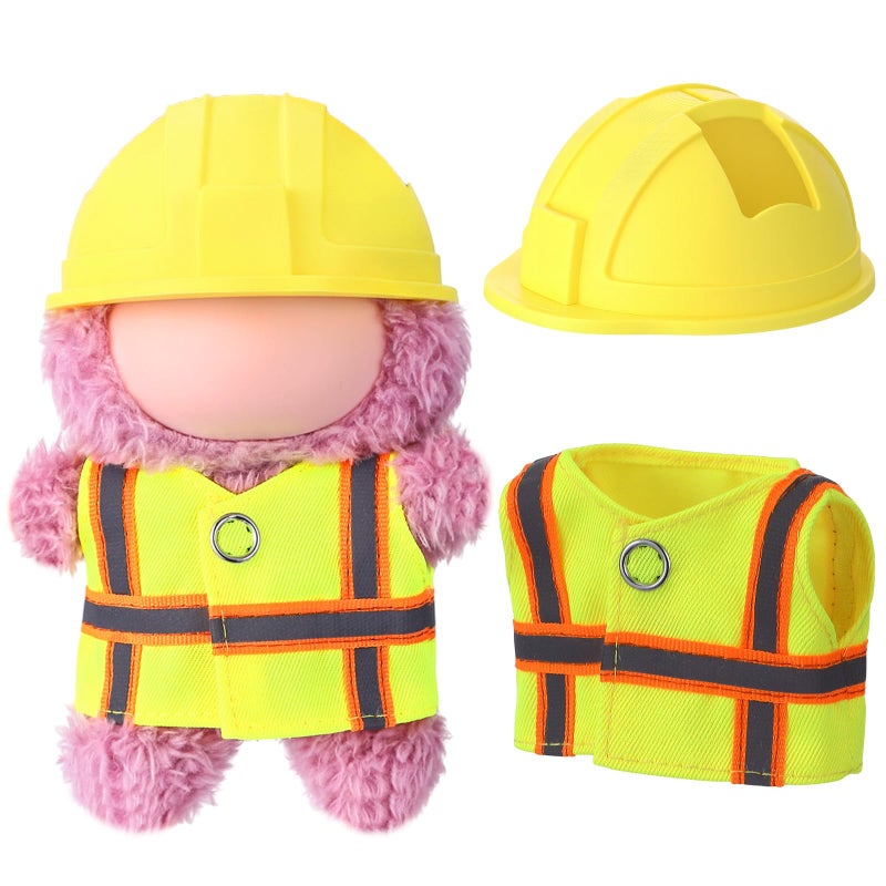 Simgoing 17cm Doll Construction Worker Costume Outfit Accessory with Mini Construction Helmet Safety Vest Fits Stand Seat Series Hard Hat Doll Clothes for Display Collection GiftYellow - Image 3