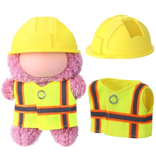 Simgoing 17cm Doll Construction Worker Costume Outfit Accessory with Mini Construction Helmet Safety Vest Fits Stand Seat Series Hard Hat Doll Clothes for Display Collection GiftYellow - Image 1