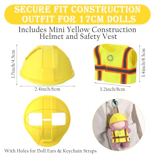 Simgoing 17cm Doll Construction Worker Costume Outfit Accessory with Mini Construction Helmet Safety Vest Fits Stand Seat Series Hard Hat Doll Clothes for Display Collection GiftYellow - Image 5
