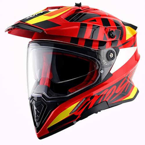 Axor X-Cross Orbit ISI ECE and DOT Certified Premium Off-Road Full Face Helmet with Pinlock Fitted Dual Visors and Stylish Peak-Red Black-M - Image 1