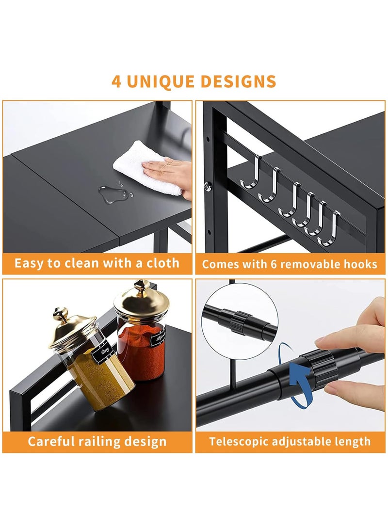 AUTOYSUR Microwave Stand, Microwave Oven Rack With 6 Hooks, Expandable Horizontal Extension Microwave Shelf, Kitchen Counter Organizer for Toaster Oven Rice Cooker - Image 4