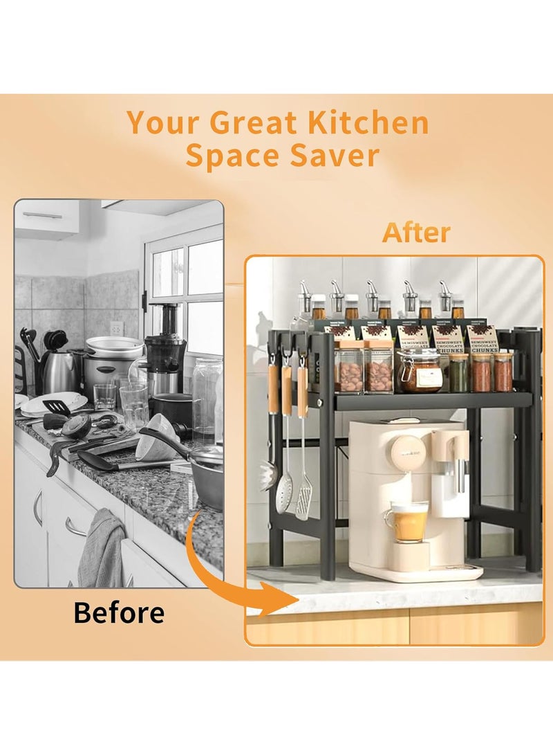 AUTOYSUR Microwave Stand, Microwave Oven Rack With 6 Hooks, Expandable Horizontal Extension Microwave Shelf, Kitchen Counter Organizer for Toaster Oven Rice Cooker - Image 5