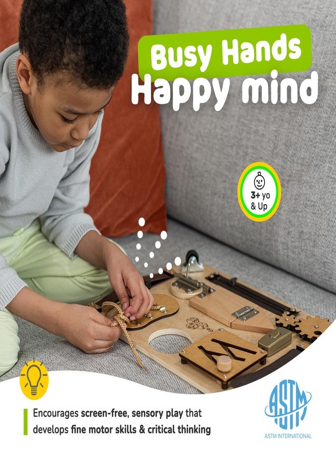 deMoca Sensory Busy Board for Toddlers, Premium Wooden Toddler Busy Board for 1 2 3 Year Old with 10 Educational Activities for Fine Motor Skills, Fidget Activity Toy for Travel - Image 5