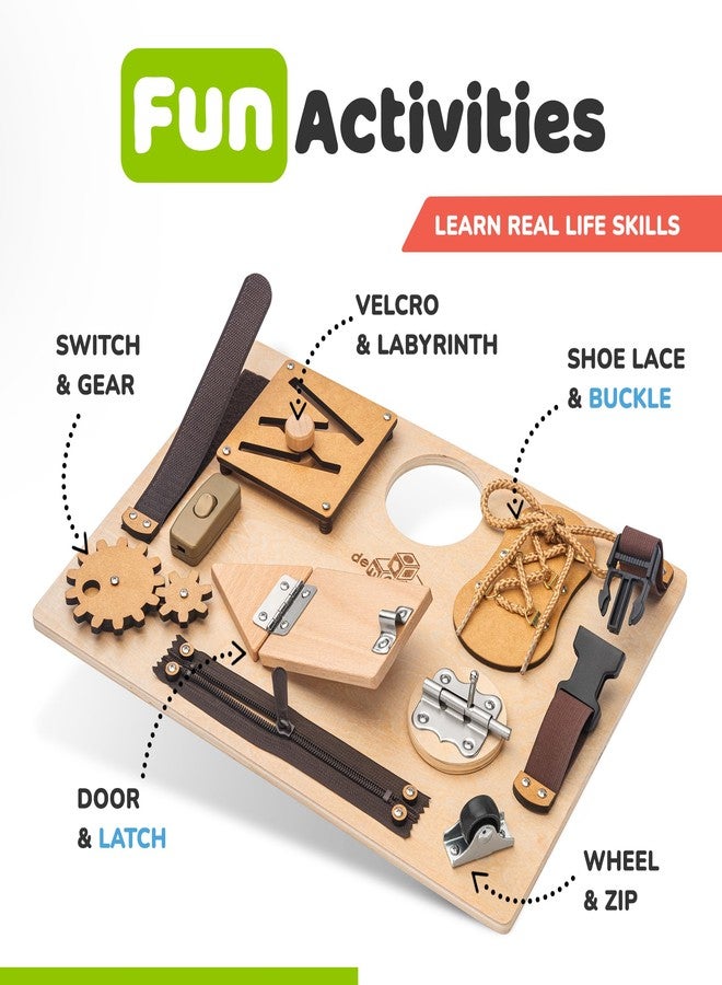 deMoca Sensory Busy Board for Toddlers, Premium Wooden Toddler Busy Board for 1 2 3 Year Old with 10 Educational Activities for Fine Motor Skills, Fidget Activity Toy for Travel - Image 4