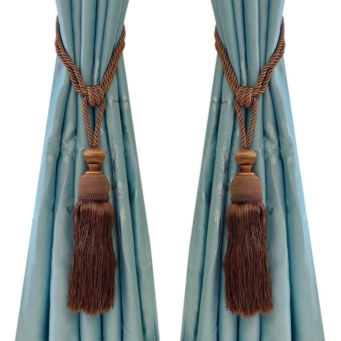 SELLING WONDERFUL CURTAIN HOLDBACKS CURTAINS TIEBACKS HOME DECORATIVE BRAIDED BUCKLE FASTENER ACCESSORIES WINDOW DRAPERY BALL TASSELS TIEBACKS SET OF 2 COFFEE
