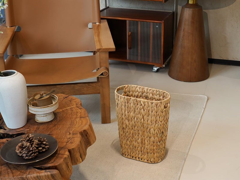 Coeusy Wicker Trash Can,Bathroom Trash Can,Water Hyacinth Wicker Waste Basket for Bathroom,Handwoven Narrow Small Waste Basket for Bedroom,Office,5 Gallon - Image 4