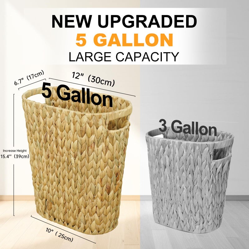 Coeusy Wicker Trash Can,Bathroom Trash Can,Water Hyacinth Wicker Waste Basket for Bathroom,Handwoven Narrow Small Waste Basket for Bedroom,Office,5 Gallon - Image 2