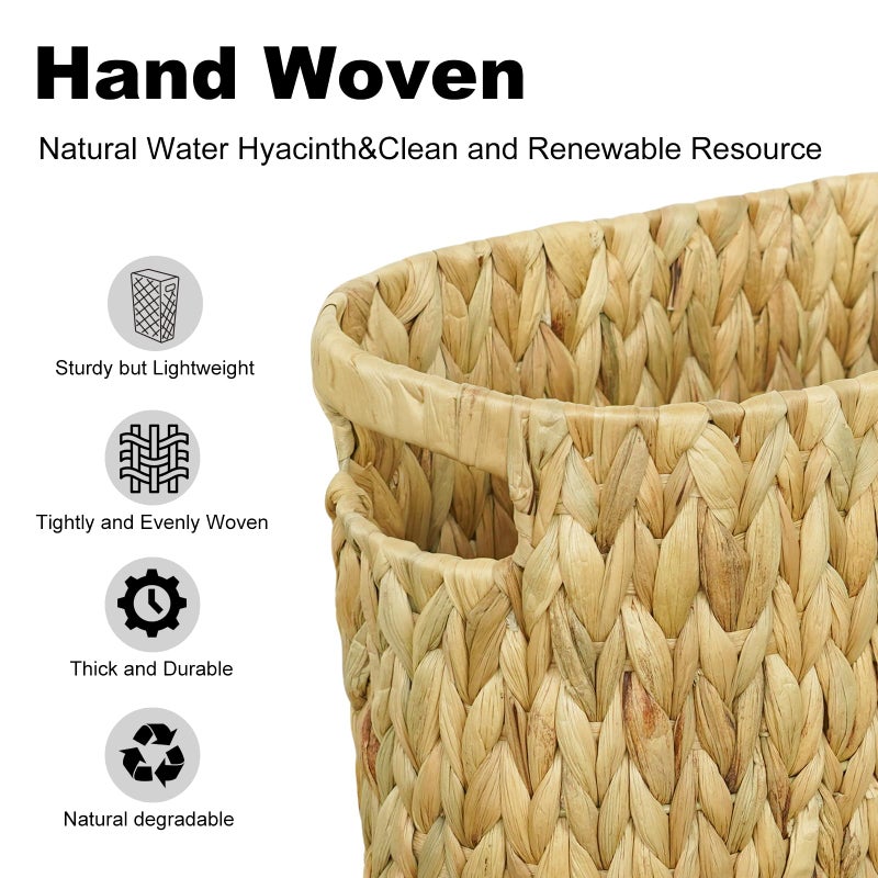 Coeusy Wicker Trash Can,Bathroom Trash Can,Water Hyacinth Wicker Waste Basket for Bathroom,Handwoven Narrow Small Waste Basket for Bedroom,Office,5 Gallon - Image 5