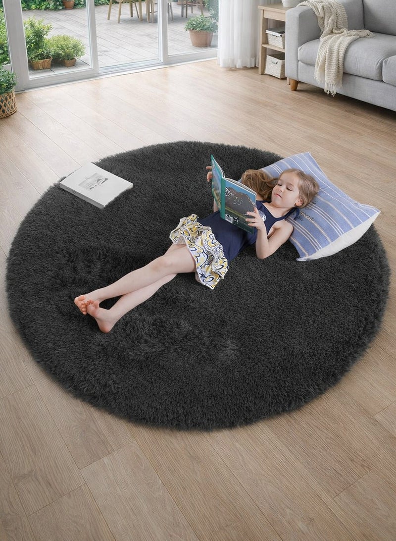 LOOPITYS Black ultra soft fluffy living room circular carpet (diameter 100CM) anti slip carpet, suitable for bedrooms, entrances, and living rooms - Image 1