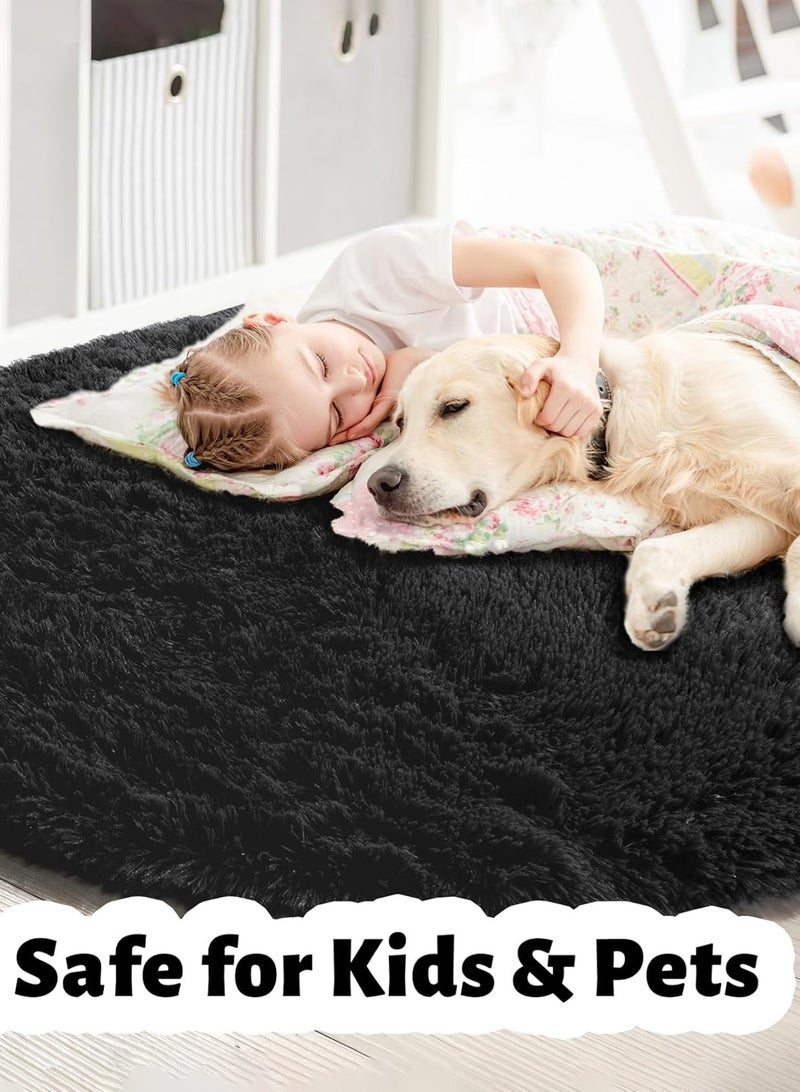 LOOPITYS Black ultra soft fluffy living room circular carpet (diameter 100CM) anti slip carpet, suitable for bedrooms, entrances, and living rooms - Image 2