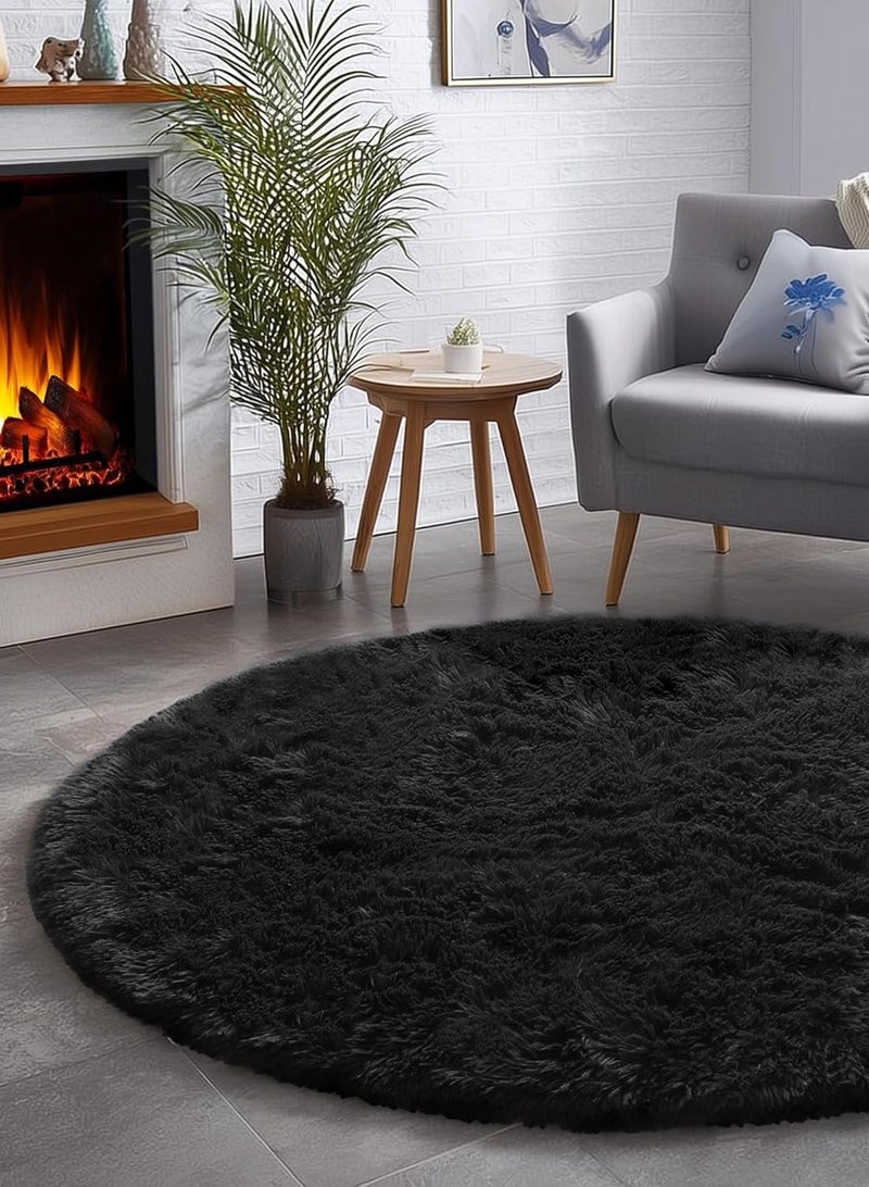 LOOPITYS Black ultra soft fluffy living room circular carpet (diameter 100CM) anti slip carpet, suitable for bedrooms, entrances, and living rooms - Image 4