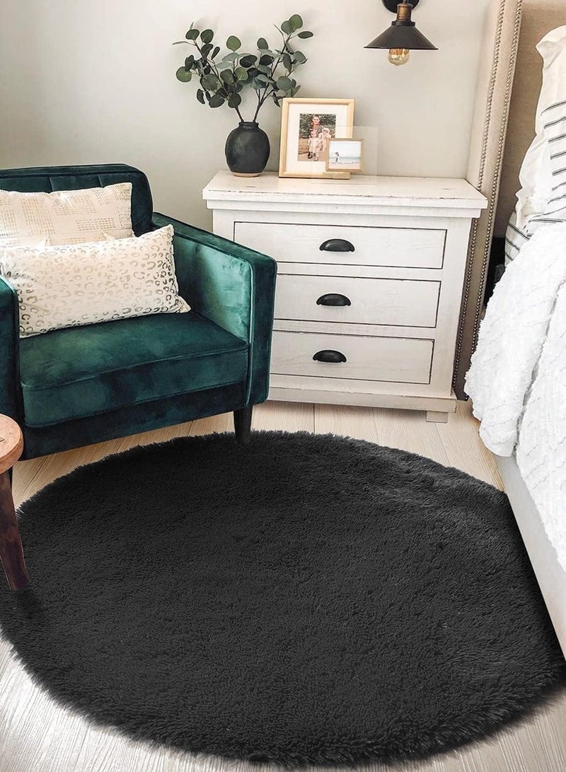 LOOPITYS Black ultra soft fluffy living room circular carpet (diameter 100CM) anti slip carpet, suitable for bedrooms, entrances, and living rooms - Image 5