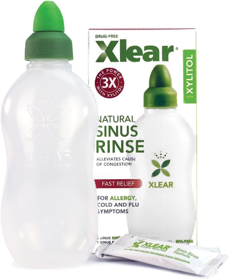 Xlear Xlear Natural Xylitol Nasal Irrigation System with 6 Saline Packets and 1 Sinus Rinse Bottle Nose Cleaner for Fast Pressure and Congestion Relief Pack of 1