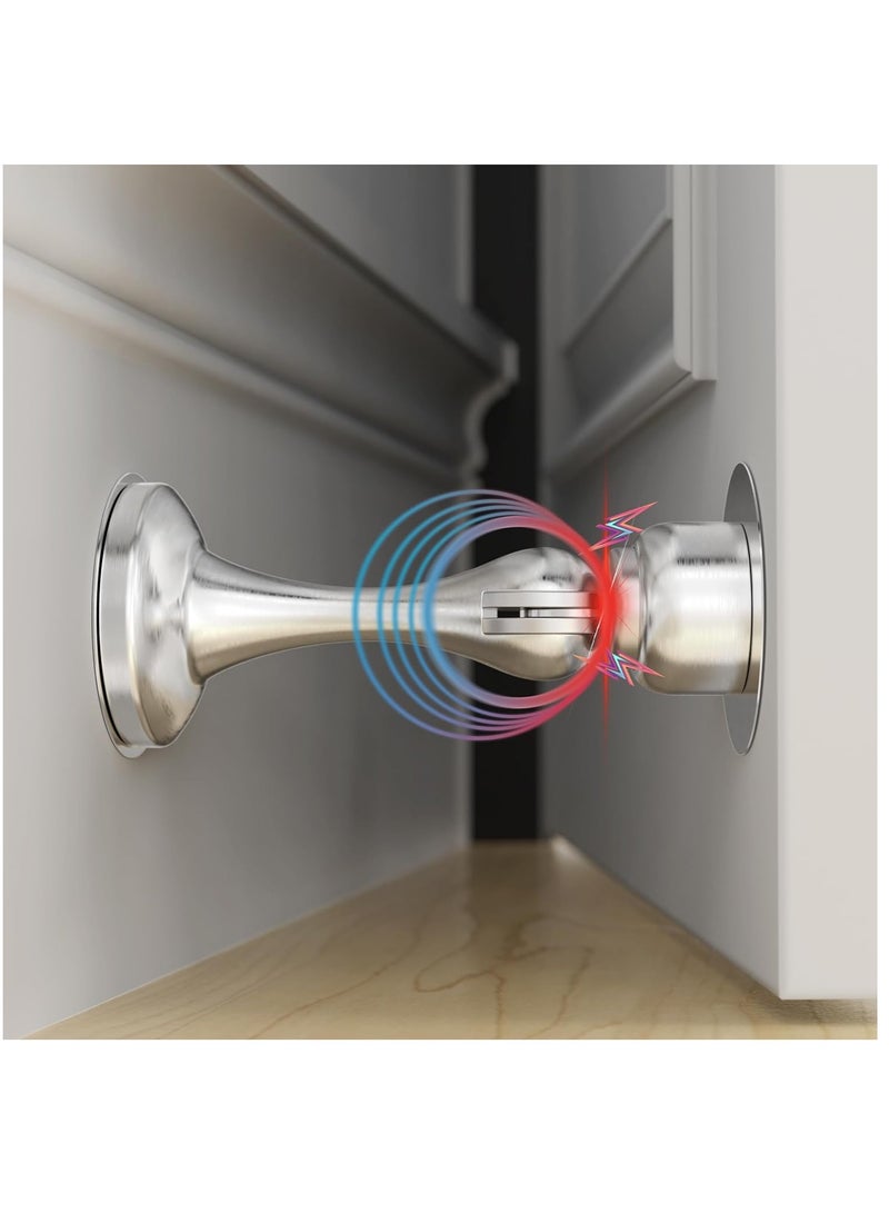 Magnetic Door Stop, 2 Pack Door Catch Holder with 3M Double-Sided Adhesive Tape,  Wall  Floor Mounted Door Stopper for Bedroom, Office (Silver) - Image 1