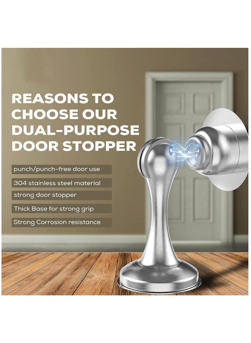 Magnetic Door Stop, 2 Pack Door Catch Holder with 3M Double-Sided Adhesive Tape,  Wall  Floor Mounted Door Stopper for Bedroom, Office (Silver) - Image 2