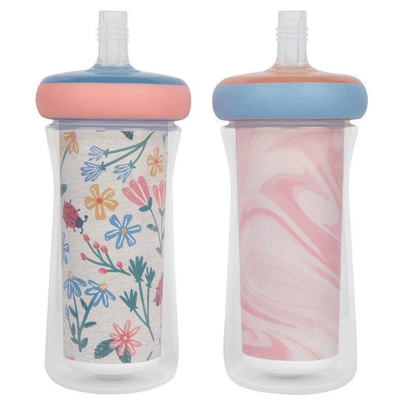 The First Years Insulated Straw Cups for Toddlers 2pk - Ladybug & Marbled - Pink & Blue - Image 1