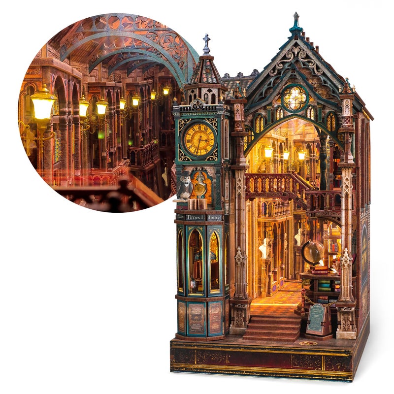 FUNPOLA Magic Library Book Nook Kit LED 3D Wood Puzzle with Infinity Mirror DIY Bookshelf Decor Miniature Craft Gift for Kids and Adults - Image 3