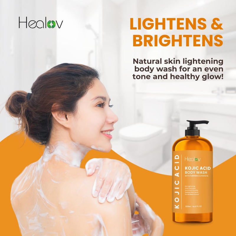 Healov Kojic Acid Soap for Hyperpigmentation Skin Brightening Kojic Papaya Body Wash Dark Spot Soap Reduces Acne Scars and Evens Tone Turmeric Body Wash for Brighter Glowing Tone - Image 4