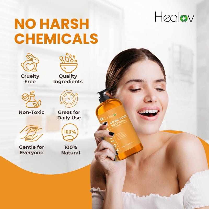 Healov Kojic Acid Soap for Hyperpigmentation Skin Brightening Kojic Papaya Body Wash Dark Spot Soap Reduces Acne Scars and Evens Tone Turmeric Body Wash for Brighter Glowing Tone - Image 5