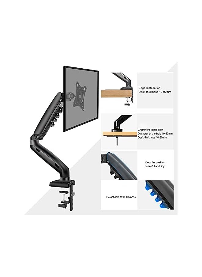 AccLoo حامل شاشة مكتبي فردي - حامل شاشة مكتبي كامل الحركة مع زنبرك غاز لشاشات الكمبيوتر LCD LED مقاس 17 إلى 30 بوصة، حامل VESA قابل لضبط الارتفاع، يتحمل حتى 2-9 كجم  - Image 4
