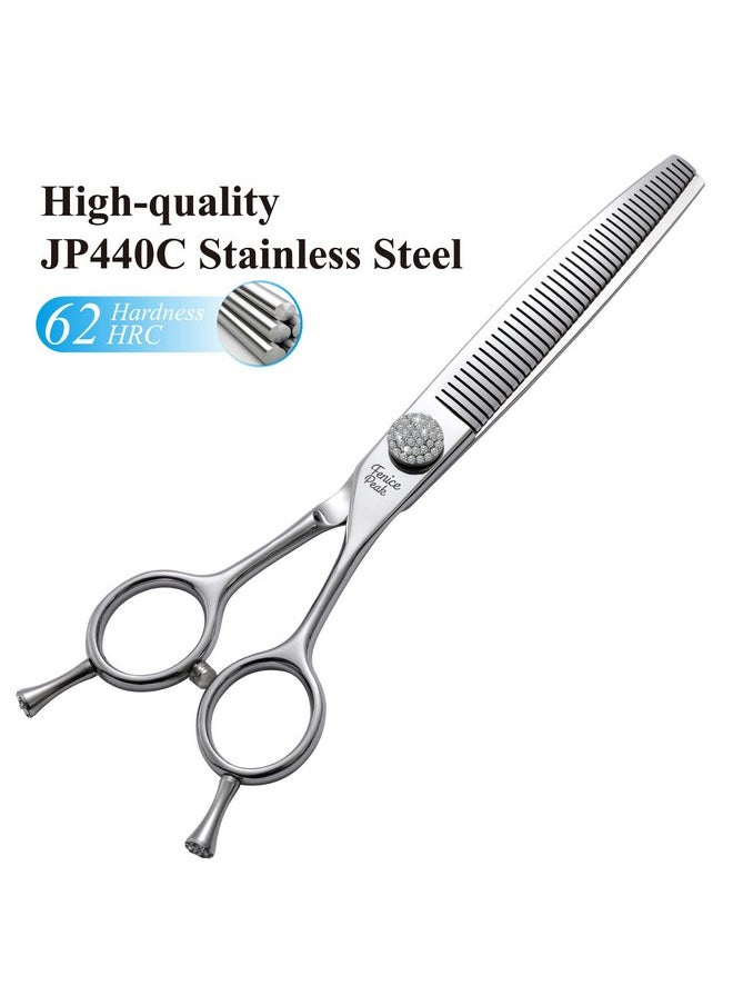 Fenice Peak 6.5‘’ Curved Thinning Dog Grooming Scissors with Jewelled Screw 440C Stainless Steel Pet Grooming Bulking Shears with Symmetrical Handle and Decorative Tail Nails Fluffy Scissors