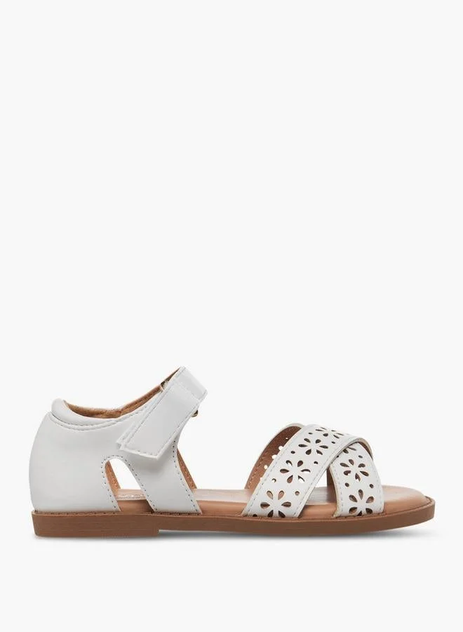 JUNIORS Girls Floral Cutout Design Hook and Loop Sandals