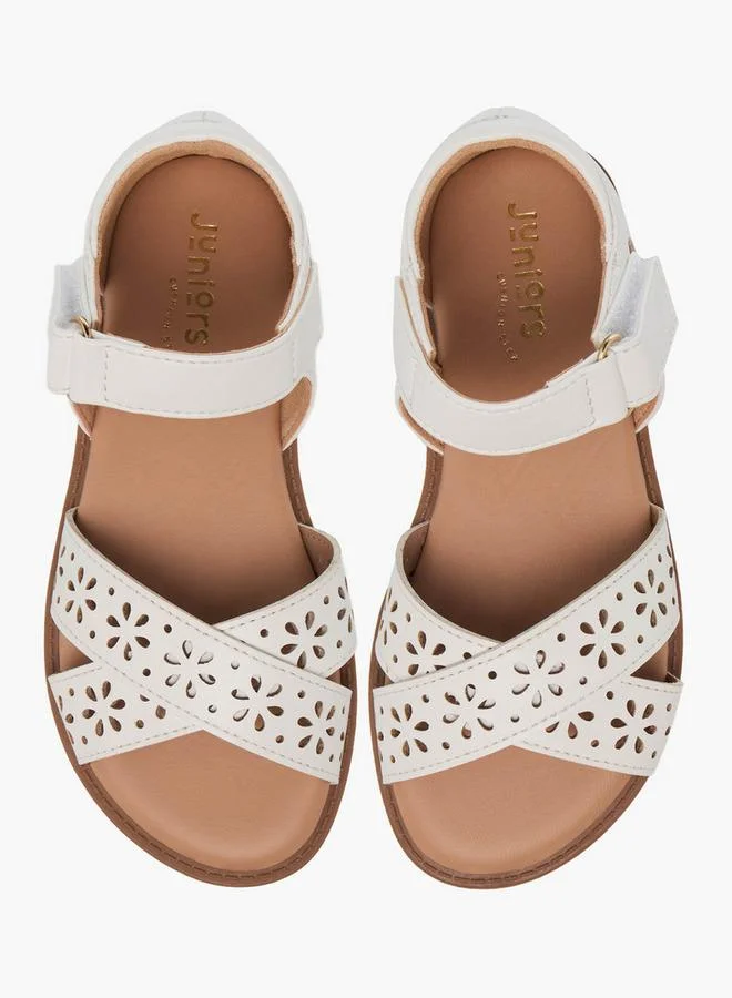 جونيورز Girls Floral Cutout Design Hook and Loop Sandals