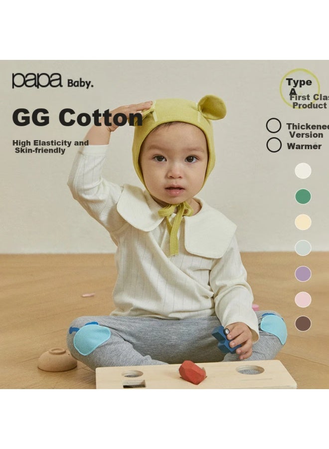 Papa Qq Cotton Autumn And Winter Baby T-shirt, Long Sleeve Undershirt, Warm Top, Off-white Small Lapel, 90cm
