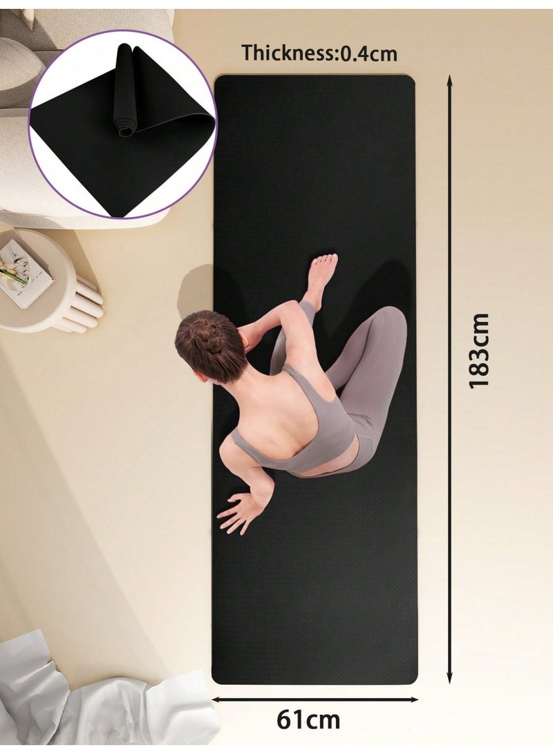 Black Anti-Slip Fitness Yoga Mat, Shock Absorbing Training Mat for Indoor Gym - Image 2