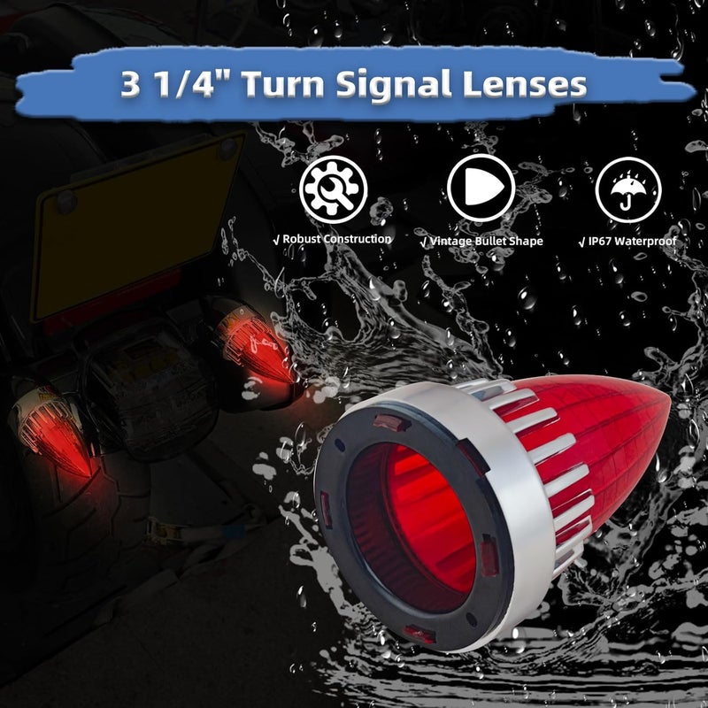 AUTOKAY BOSYCY 3 1/4" Motorcycle Bullet Turn Signal Lens Covers - Red (2 Pack) - Image 5
