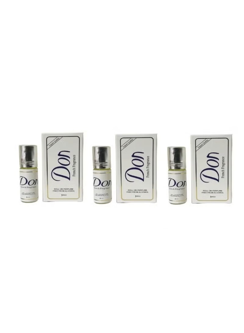 3 حبه عطر دون مركز رول اون برفيوم خالي من الكحول - 2.5x3 مل