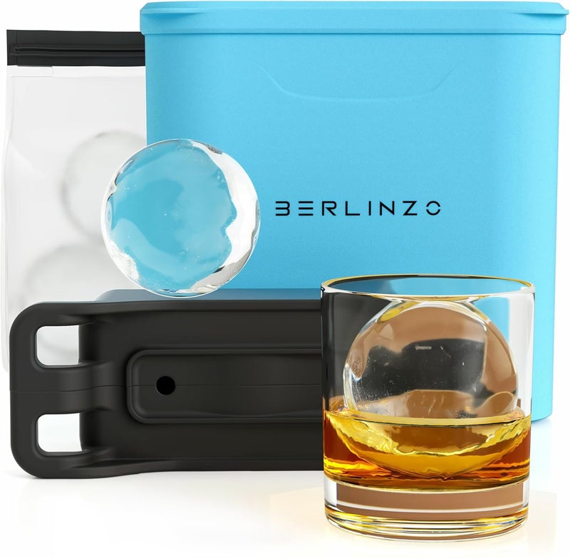 Berlinzo Premium Clear Ice Ball Maker Mold 2 Large 24inch Crystal Clear Ice Balls for Whiskey CocktailNew EasytoRemove Ice Sphere Mold Ice Storage Bag Included Tiffany NonElectric