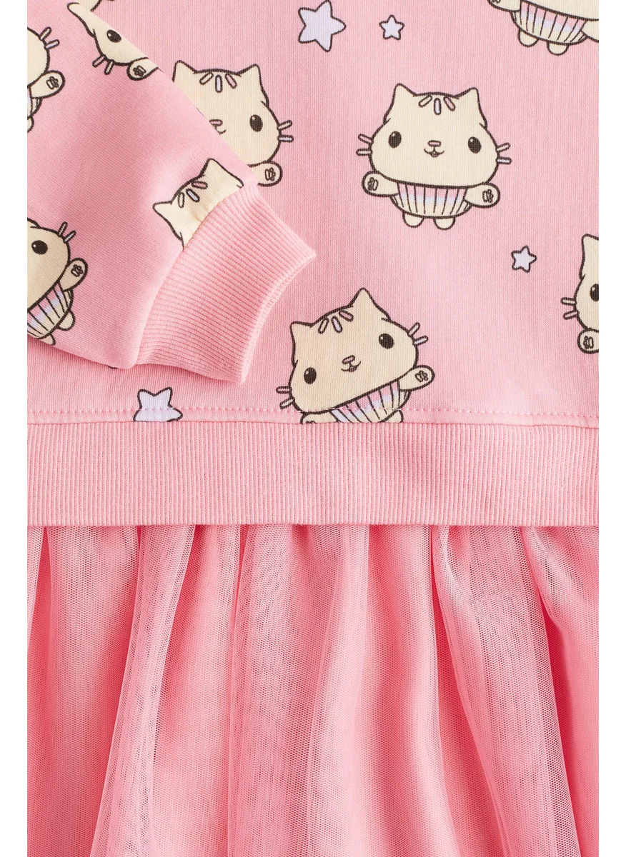 H&M Printed Tulle-Skirt Sweatshirt Dress