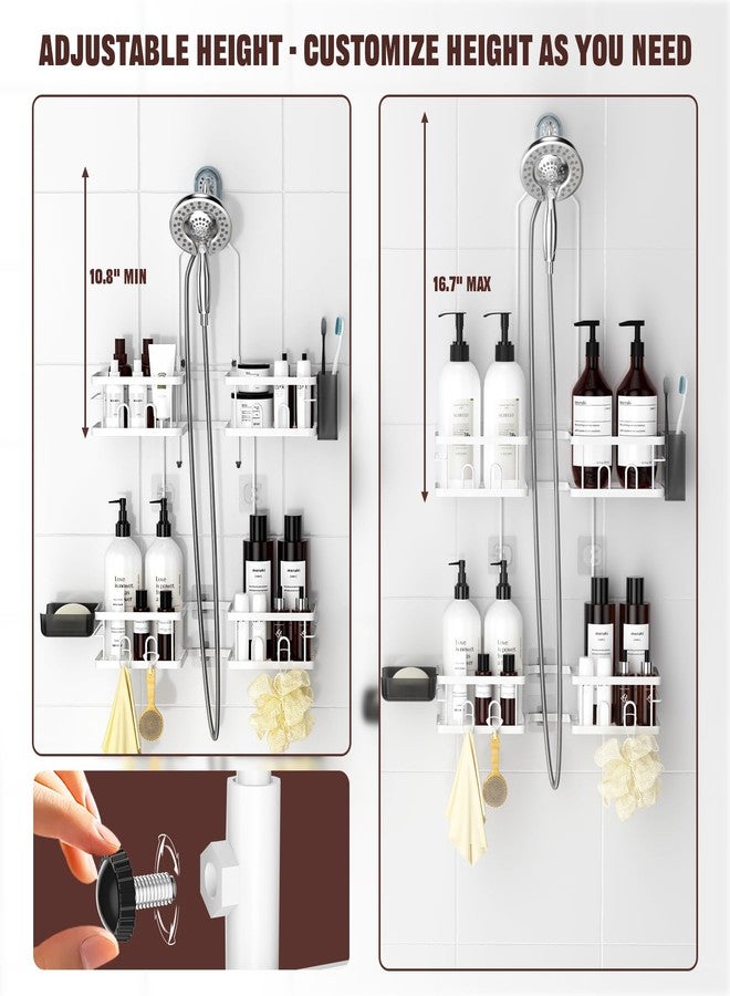 REINHARDT Adjustable Shower Caddy Hanging Rustproof Shower Caddy for Handheld Showerheads, Shower Organizer with Hooks Soap Holder Toothbrush Holder, Anti-Swing Shower Rack Bathroom Accessories, White - Image 2