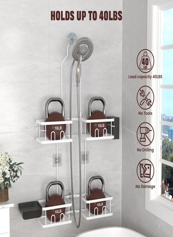 REINHARDT Adjustable Shower Caddy Hanging Rustproof Shower Caddy for Handheld Showerheads, Shower Organizer with Hooks Soap Holder Toothbrush Holder, Anti-Swing Shower Rack Bathroom Accessories, White - Image 3