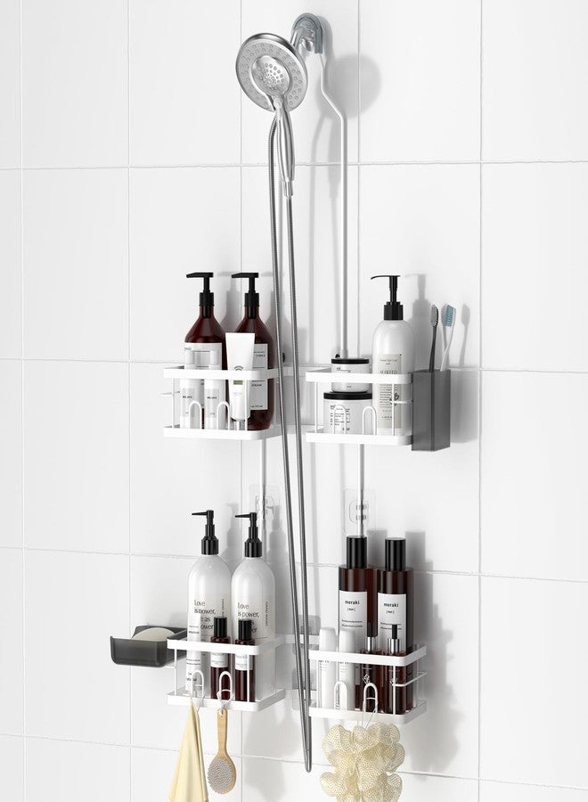 REINHARDT Adjustable Shower Caddy Hanging Rustproof Shower Caddy for Handheld Showerheads, Shower Organizer with Hooks Soap Holder Toothbrush Holder, Anti-Swing Shower Rack Bathroom Accessories, White - Image 1